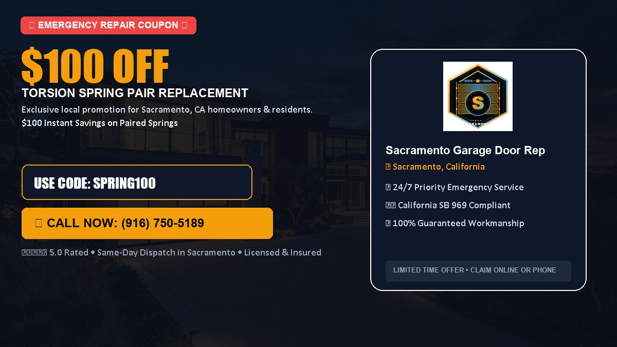 Sacramento Garage Door Repair $100 OFF Dual Torsion Spring Replacement in Sacramento, CA